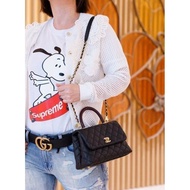 2021 NEW Brand new Chanel_ A92990 Coco Handle Flap small handle lizard handle chain shoulder bag black with red handle
