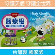 【台灣好口罩 請認明BFE值達99%以上!! 守護天使 台灣製 國家隊】x1盒組 台灣製 守護天使 兒童 平面醫療級口罩 藍(50片/盒)