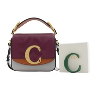 CHLOE C BAG蜥蜴紋牛皮可拆式LOGO斜背包(MINI/紫紅)
