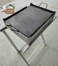 Rectangular Burger Grill Pan whole set ( pan + pan stand + adjustable floor stand)/ burger pan besi (semua set)
