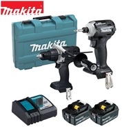 【MAKITA 牧田】18V充電無刷衝擊起子+震動電鑽雙機組-勁黑色(DLX2308GB)