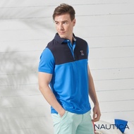 Nautica修身撞色拼接短袖POLO衫-寶藍