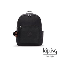 【KIPLING】質感黑前袋拉鍊後背包-CHUWY