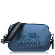COACH 金屬色精製卵石皮 / 雙層 大款 / 相機 斜背包_藍色
