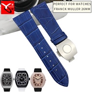26mm Genuine CowhideSilicone Watch Strap Black Brown White Folding Buckle Watchband Suitable for Franck Muller Series Watch