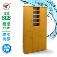 IHouse-SGS 防潮抗蟲蛀緩衝塑鋼加高五門三抽半開放式置物鞋櫃雪松