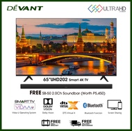 DEVANT 65-inch 65UHD202 Smart 4K TV with Free Soundbar and Wall Bracket- Pre-loaded with Netflix, YouTube and Anyview Cast App