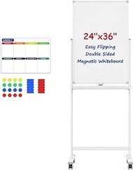 Freestanding White Board Dry Erase - Reinforced 24X36 Double-Sided Rolling Whiteboard Easel with Wheels, Portable Classroom Office Restaurant Magnetic Board Menu Board with Weekly Planner, Medium Size