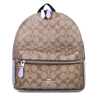 【COACH】馬車LOGO防刮皮革雙肩後背包(紫色、大款)