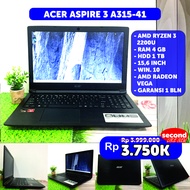 Laptop Acer Aspire 3 A315 Ryzen 3 Ram 4 GB HDD 1 TB 15 Inch Second Bekas Murah Garansi 3Jutaan