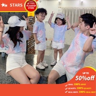 【Spot】3-12 Y M-XXL/Parent-child Family Three Summer Short-sleeved T-shirt  New Four-member father-son mother-daughter dress Tie-Dye Short Sleeve  Parent-child dyed T-shirt