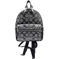COACH 經典LOGO防刮皮革金屬感後背包-金屬黑灰色