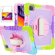 Hocase for iPad Air 5 Case, with Pencil Holder/360 Rotation Stand/Hand Strap, Shockproof Rugged Silicone Rubber Hard Protective Case for iPad Air 5th Generation 2022/iPad Air 4th Gen 2020 - Rainbow