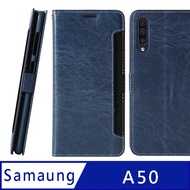 CASE SHOP Samsung Galaxy A50 專用前收納側掀站立式皮套-藍