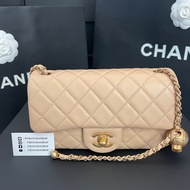 Chayadashop NEW Chanel Mini 8” with Adjustable chain in Beige Lambskin GHW #Microchip