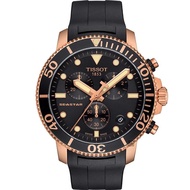 【TISSOT 天梭】水鬼 Seastar 1000 海洋之星300米計時手錶-黑x玫塊金框(T1204173705100)