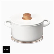 【HOLA】組琺瑯雙耳湯鍋20cm+自然風陶瓷鍋墊-木紋