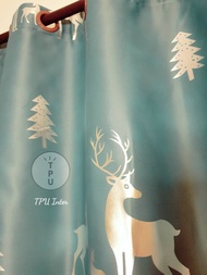 TPU Inter💢 ผ้าม่าน สีเขียว ลายสีเงิน หน้าต่าง ประตู กันแสง กั้นห้อง กันยูวี กันแดด มินิมอล ม่านตาไก่ ม่านสำเร็จรูป ตาไก่ ม่าน เมตร Curtain
