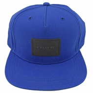 COACH 經典烙印皮革LOGO帆布棒球帽/鴨舌帽(寶藍)