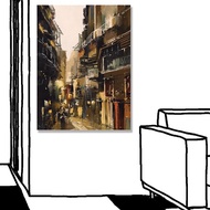 【24mama 掛畫】單聯式 油畫布 建築 小巷 現代藝術 插圖繪畫 街道 無框畫-30x40cm(城市景觀畫)