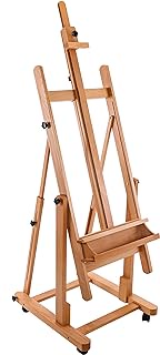U.S. Art Supply Malibu Heavy Duty Extra Large Adjustable H-Frame Studio Easel with Artist Storage Tray - Tilts Flat, Sturdy Wooden Beech Wood Painting Canvas Holder Stand - Locking Caster Wheels