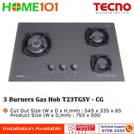 Tecno Glass Cooker Hob 3 Burners T23TGSV - Ceran Grey - LPG / PUB