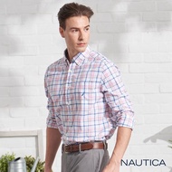 【NAUTICA】經典中格紋長袖襯衫(橘藍)