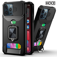 HOCE Casing Ponsel iPhone 2 Dalam 1, Casing Ponsel Kredit dengan Pelindung Lensa Kamera Geser, Penutup Kartu Magnetik Dudukan Jendela Dorong untuk iPhone 11 12 13 14 Pro Max XS X XR MAX 6 7 8 14 Plus penutup Dudukan Cincin Putar 360