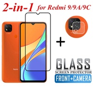 2in1 Tempered Glass + Lensa Redmi9 9A 9C Kamera Kaca 9D 5D Redmi 9 9A 9C TG Full Layar Hitam Bening
