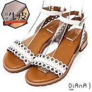 DIANA波浪雷射縷空質感牛皮S勾釦繫帶涼鞋-夏日百搭-白