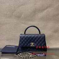 Chanel_ coco handle medium black lychee leather gold buckle shoulder messenger handbag A92991