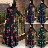 ☑  dress muslimah fashion jubah floral dress  Flower pattern belt Long Dress S-5XL baju jubah muslimah moden