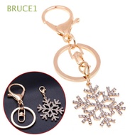 BRUCE1 Trendy Hot Key Ring New Arrival Jewelry Snowflake Keychain Christmas Gift Removable Fashion for Woman Ladies Crystal Gold-color Pendant