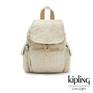 【KIPLING】奶油鬆餅色拉鍊掀蓋後背包-CITY PACK MINI