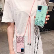 ใหม่เคสมือถือ OPPO A54 4G A94 A74 4G 5G Reno5 4G 5G 5 Pro 5 ME ค้นหา X3 Pro Reno 5F เคสใส่โทรศัพท์พร้อมสายคล้องไหล่เชือก Bling Glitter OPPO A54 4G Softcase ใสฝาหลัง