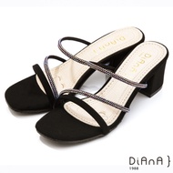 DIANA 7公分方頭霧面環踝水鑽涼鞋-漫步雲端焦糖美人款-黑