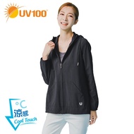 【UV100】 防曬 抗UV-冰絲寬襬連帽外套-女(AA21068)