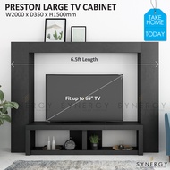 TV CABINET 65 INCH / LARGE TV STAND / RAK TV BESAR KAYU / KABINET TV KAYU / LARGE TV STORAGE / MEDIA STORAGE / PRODUCT SIZE : W-2000 X D-350 X H-1500 MM / PRESTON