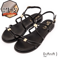 DIANA質感麻花編織牛皮2.5公分低跟圓頭S勾繫帶涼鞋-夏日百搭–黑