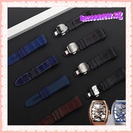 Top brand quality 28mm Nylon Cowhide Silicone Watch Strap Black Blue Folding Buckle Watchband for Franck Muller Series W