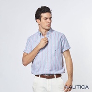【NAUTICA】仲夏繽紛條紋短袖襯衫(藍紅)