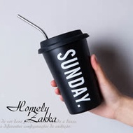 【Homely Zakka】都會簡約矽膠飲用杯蓋304不鏽鋼杯/飲料杯/咖啡隨行杯 (480ml) 黑底SUDNAY款