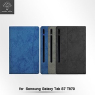 Metal-Slim Samsung Galaxy Tab S7 SM-T870 / SM-T875 前端收納夾磁吸保護皮套(袋裝)深海藍