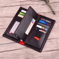 CS Fashion Men's Vintage Leather Long Wallet Bifold Wallet Card Wallet Zipper Purse