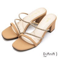 DIANA 7公分方頭霧面環踝水鑽涼鞋-漫步雲端焦糖美人款-奶茶