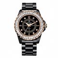 Royal Crown - 39mm玫瑰金框黑陶瓷腕錶 RC手錶 女錶對錶 氣質名媛女錶