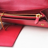 PRADA Saffiano 金標釦式長夾(粉桃色/附可拆式證夾)