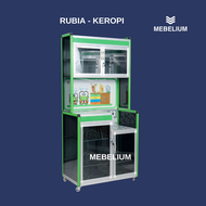 Lemari / Rak Piring 2 Pintu Rubia Bahan Aluminium Keramik Kaca ACP Original Anti Pecah Plat Belakang Karakter