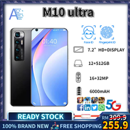 M10 ultra smartphone 12 + 512GB 7.2 inch screen 16MP + 32MP camera Andriod10.0 gaming phone 6000mah battery deca fingerprint core unlock dual SIM card 4g 5g mobile phone