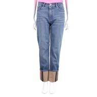 Burberry Marissa 格纹反摺褲腳藍色直筒牛仔褲(女款)